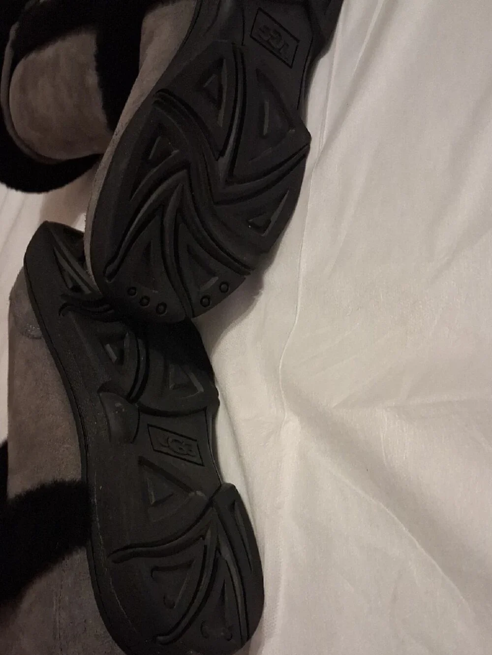 UGGS Gray Suede Tall Winter Boots with Black Fur Trim